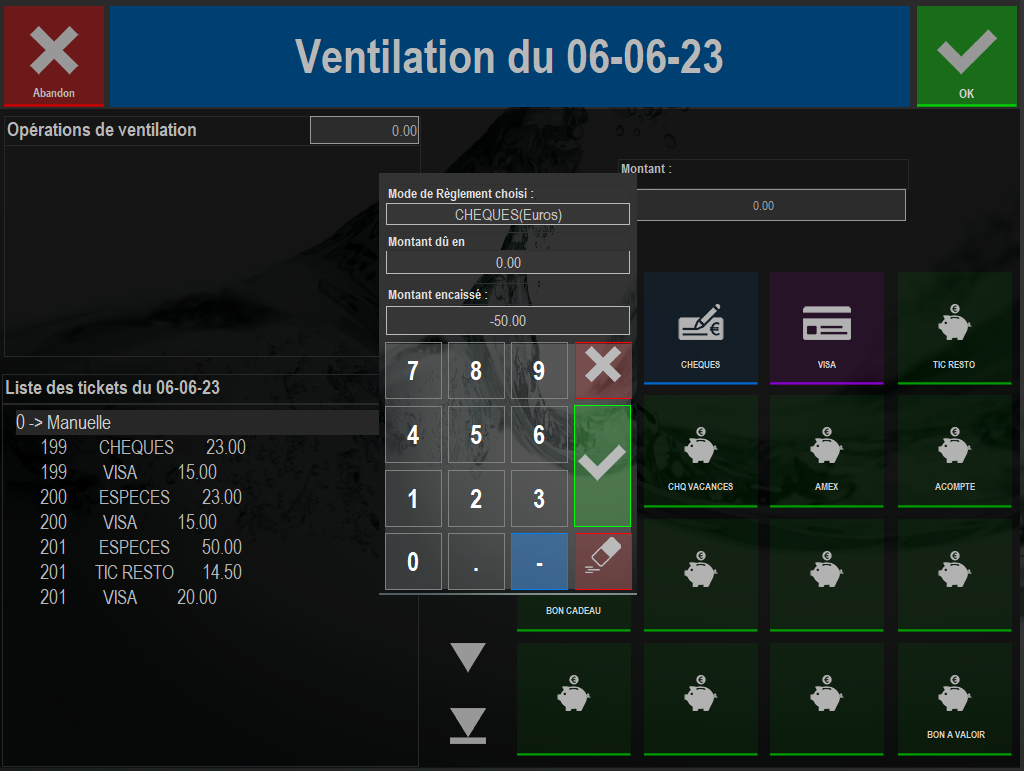 ventilation des modes de règlement